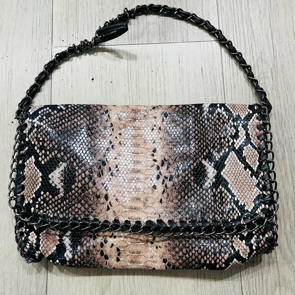Chic Snakeskin Shoulder Bag in Black and Brown